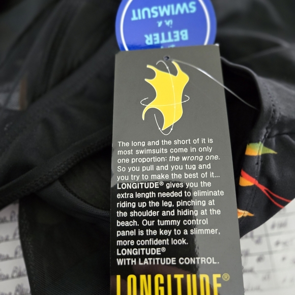 Longitude Black Floral One Piece Swimsuit, SIZE 12 - Picture 6 of 6